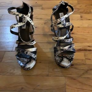 Brown and Tan faux snake skin wedge sandals